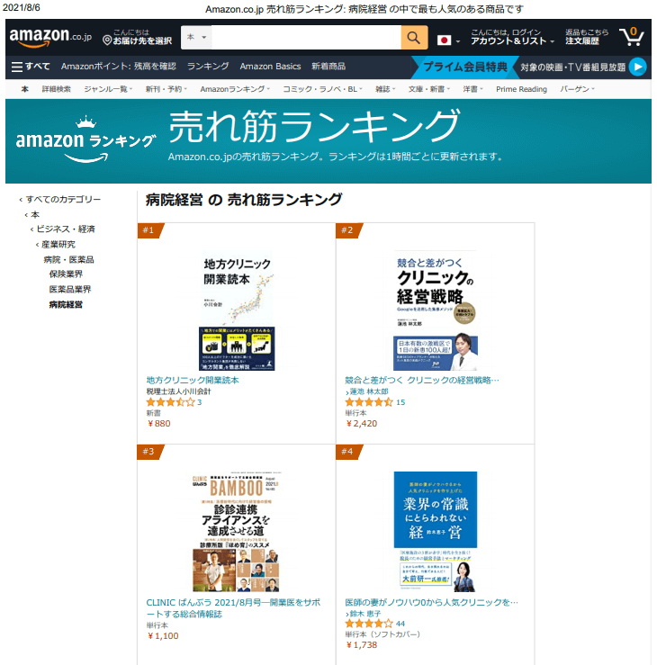 Amazon 売れ筋ランキング 病院経営部門